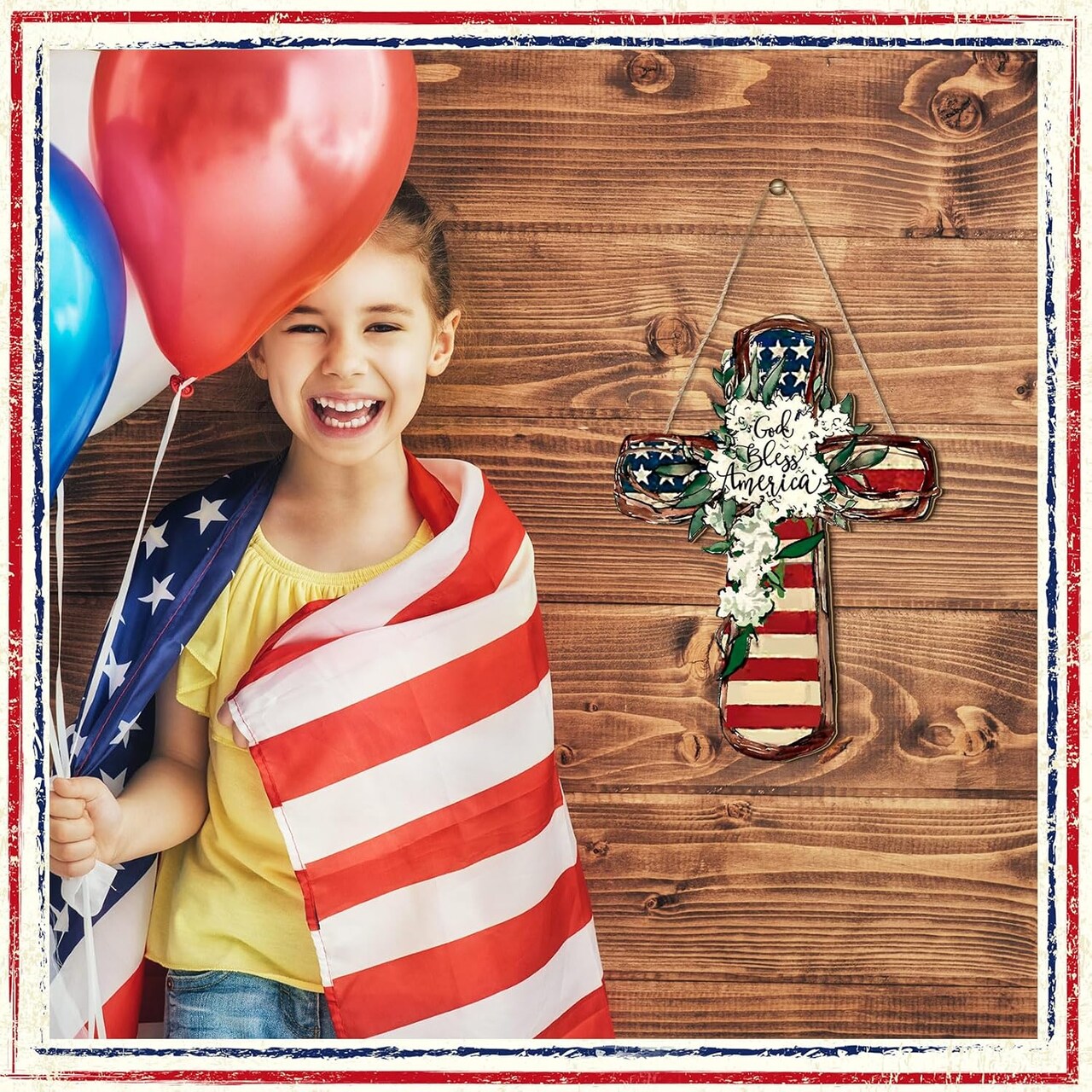 4th of July Hanging Door Sign Wooden Independence Day Decorations Patriotic Door Hanger American Rustic